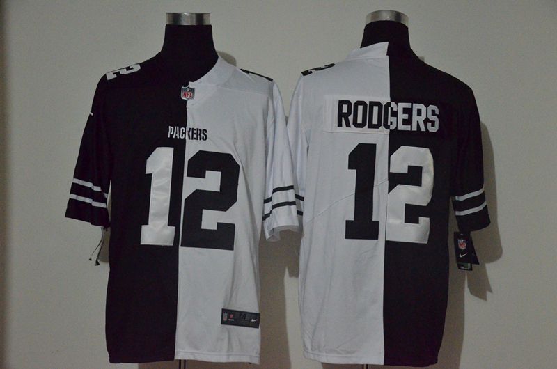 Men Green Bay Packers 12 Rodgers Black white Half version 2020 Nike NFL Jerseys